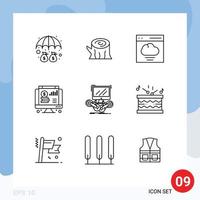 Editable Vector Line Pack of 9 Simple Outlines of gaming chart cloud web dollar Editable Vector Design Elements