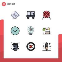 Pack of 9 creative Filledline Flat Colors of idea media player forklift truck media target Editable Vector Design Elements