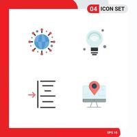 Mobile Interface Flat Icon Set of 4 Pictograms of global left bulb iot computer Editable Vector Design Elements