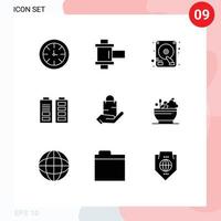 Group of 9 Modern Solid Glyphs Set for shop ecommerce drive bag power Editable Vector Design Elements