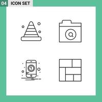 Mobile Interface Line Set of 4 Pictograms of blocker number road folder mobile Editable Vector Design Elements