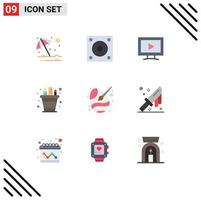 Mobile Interface Flat Color Set of 9 Pictograms of paint brush pencil pot monitor pencil business Editable Vector Design Elements