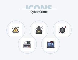 ciber crimen línea lleno icono paquete 5 5 icono diseño. advertencia. virus. peligro. ordenador portátil. error vector