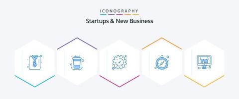 Startups And New Business 25 Blue icon pack including shop. productivity. time. deadline. management vector