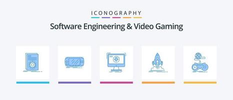 software Ingenieria y vídeo juego de azar azul 5 5 icono paquete incluso lanzadera. lanzamiento. juego de azar. juego. dlc. creativo íconos diseño vector