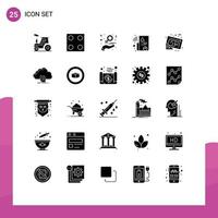 Universal Icon Symbols Group of 25 Modern Solid Glyphs of map blueprint day file digital Editable Vector Design Elements