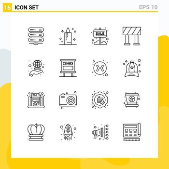 16 Thematic Vector Outlines and Editable Symbols of marketing global info board coverage block Editable Vector Design Elements