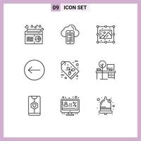 Stock Vector Icon Pack of 9 Line Signs and Symbols for eco label direction cell left image Editable Vector Design Elements