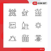 User Interface Pack of 9 Basic Outlines of historic christian alcohol building audio editing software Editable Vector Design Elements