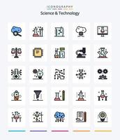 Creative Science And Technology 25 Line FIlled icon pack  Such As eco testing. biology. chemical lab. cloud software. cloud networking vector