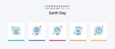 Earth Day Blue 5 Icon Pack Including mobile. environmental protection. idea. ecology. light bulb. Creative Icons Design vector