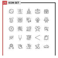 Universal Icon Symbols Group of 25 Modern Lines of programming development easter trash email Editable Vector Design Elements