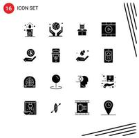 16 Thematic Vector Solid Glyphs and Editable Symbols of ecommerce play protection media climb Editable Vector Design Elements