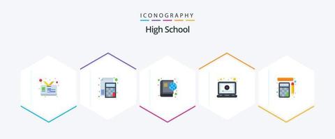 High School 25 Flat icon pack including tools. screen. book. tutorial. lesson vector