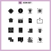 Group of 16 Modern Solid Glyphs Set for bird house house bulb target aim Editable Vector Design Elements