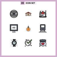 9 User Interface Filledline Flat Color Pack of modern Signs and Symbols of tips bulb alert light display Editable Vector Design Elements