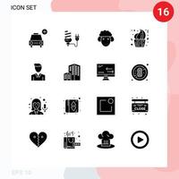 User Interface Pack of 16 Basic Solid Glyphs of day cake light bulb bakery sheep Editable Vector Design Elements