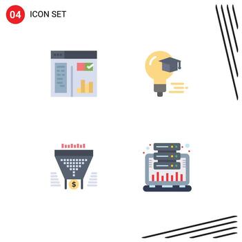 Set of 4 Modern UI Icons Symbols Signs for design data web education dollar Editable Vector Design Elements