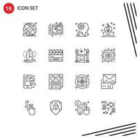 Modern Set of 16 Outlines and symbols such as ship ocean paint boat gear Editable Vector Design Elements