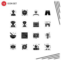 Set of 16 Commercial Solid Glyphs pack for prize award heart trophy clothing Editable Vector Design Elements