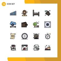 Set of 16 Modern UI Icons Symbols Signs for cloud sync settings cloud service configure sleep cloud preferences tool Editable Creative Vector Design Elements