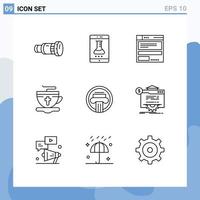 Set of 9 Commercial Outlines pack for hot cup smart lab tea computing Editable Vector Design Elements