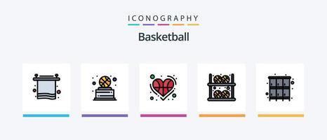 Basketball Line Filled 5 Icon Pack Including basketball. love. winner. heart. ball. Creative Icons Design vector