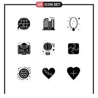 Set of 9 Commercial Solid Glyphs pack for email buffer locket layers arrange Editable Vector Design Elements