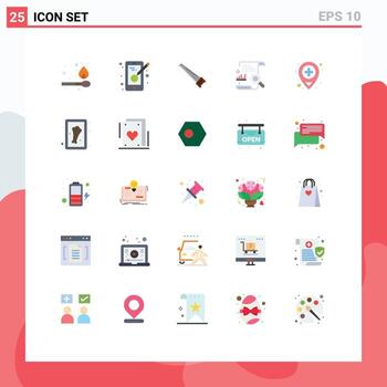 25 User Interface Flat Color Pack of modern Signs and Symbols of hospital search hand file chart Editable Vector Design Elements