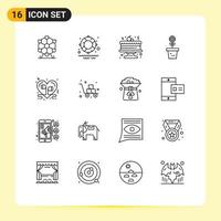 User Interface Pack of 16 Basic Outlines of music heart christmas headphone nature Editable Vector Design Elements