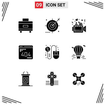 Set of 9 Modern UI Icons Symbols Signs for mouse web love error develop Editable Vector Design Elements