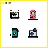Set of 4 Modern UI Icons Symbols Signs for computer cross email child app Editable Vector Design Elements