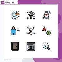 Set of 9 Modern UI Icons Symbols Signs for hokey details love body analytics Editable Vector Design Elements