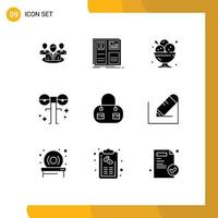 Mobile Interface Solid Glyph Set of 9 Pictograms of monster eyed ui big ice cream Editable Vector Design Elements