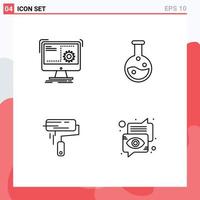 Set of 4 Modern UI Icons Symbols Signs for command paint process lab wall Editable Vector Design Elements