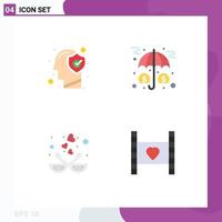 Set of 4 Vector Flat Icons on Grid for brain protection protect insurance bird Editable Vector Design Elements