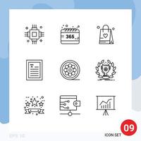 Modern Set of 9 Outlines Pictograph of movie design year reader ebook Editable Vector Design Elements