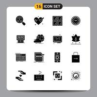 Pack of 16 Modern Solid Glyphs Signs and Symbols for Web Print Media such as scoreboard game window board time Editable Vector Design Elements