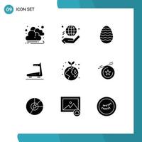 Editable Vector Line Pack of 9 Simple Solid Glyphs of ecology treadmill decoration track machine Editable Vector Design Elements