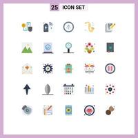 Pack of 25 Modern Flat Colors Signs and Symbols for Web Print Media such as saxophone instrument connection ui direction Editable Vector Design Elements