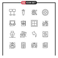 Set of 16 Vector Outlines on Grid for optimization travel nature regular seo Editable Vector Design Elements