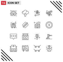 Pack of 16 creative Outlines of medical cart first aid upload record microphone Editable Vector Design Elements