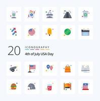 20 Estados Unidos plano color icono paquete me gusta puente paquetes globos dinero America bandera vector