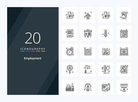 20 Employment Outline icon for presentation vector