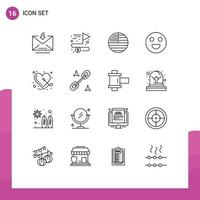 Pictogram Set of 16 Simple Outlines of hearts broken american happy emojis Editable Vector Design Elements