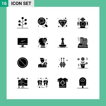 pictograma conjunto de dieciséis sencillo sólido glifos de monitor robot diseño robótico humano editable vector diseño elementos