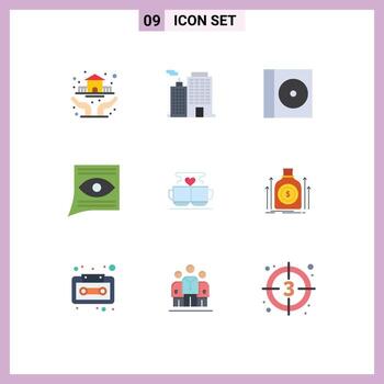 Flat Color Pack of 9 Universal Symbols of coffee inbox case email contact Editable Vector Design Elements