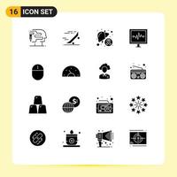 Pictogram Set of 16 Simple Solid Glyphs of computers pulse cancer lifeline sick Editable Vector Design Elements