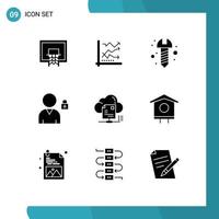 9 User Interface Solid Glyph Pack of modern Signs and Symbols of file lock analytics block hardware Editable Vector Design Elements