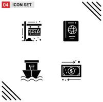 Modern Set of 4 Solid Glyphs Pictograph of house ship income summer boat Editable Vector Design Elements